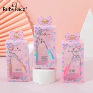 Rubyface penjepit bulu mata silikon, ukuran mini melengkung lucu mudah digunakan aman bulu mata cocok untuk pemula pegangan logam riasan berpayet