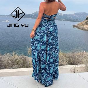 Vestido Largo Elegante de Verano para Mujer, Personalizado, de Lujo, para Fiesta, con Cuello Halter, Espalda Descubierta, Estampado Floral, OEM - Product Image 4
