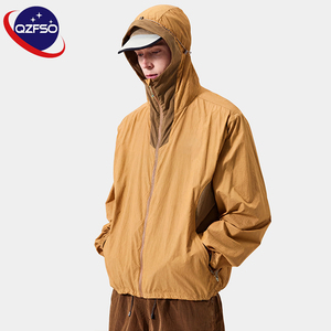 QZFSO Custom Streetwear Lightweight Mesh <b>Zip</b> <b>up</b> Windbreaker Breathable Quick-dry Polyester Sun Protection <b>Jacket</b> With Hood - Product Image 5