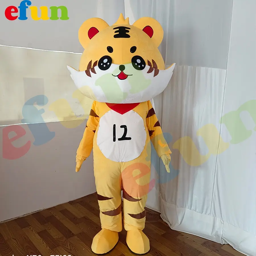 Efun MOQ 1 PC Custom Plush Cartoon Animal tiger Mascots Costumes Adult sizie yellow tiger Mascot Costume for party