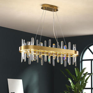 Lustres modernes en forme d'arête de poisson irrégulière, lustres circulaires en cristal, longs lustres linéaires pour table à manger, lustres de luxe pour chambre d'hôtel - Product Image 3