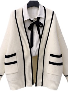 Pull en tricot pour <span class=keywords><strong>femme</strong></span>, nouvelle mode décontractée printemps-automne 2025, couleur contrastée, double poche, manches longues, vente en gros - Product Image 5