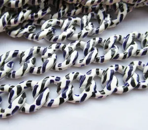 Black and Blue Stripes Printed Aluminum Curb Chain 20x15mm Large Curb Link Chain