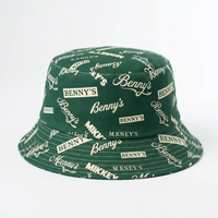 Sombrero de Pescador Personalizado con Estampado de Texto Completo, Verde Oscuro, de Algodón, Estilo Vintage, Sin Estructura