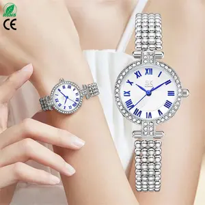 Shengke Nieuwe Elegantie Waterdichte Horloges Voor Vrouwen Moissanite Roestvrij Staal Armband Horloge Vrouwen Cadeau Hoge Kwaliteit