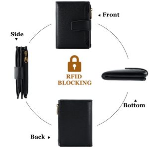 Cartera Bifold de Cuero Negro, Monedero Pequeño con Cremallera, Bloqueo RFID, Tarjetero para Mujer, para Viajes Diarios - Product Image 2