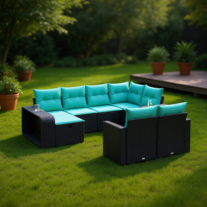 Black Poly Rattan Patio <b>Sofa</b> <b>Set</b> With Cushions For Garden Outdoor Furniture Contemporary Style - Product Image 2
