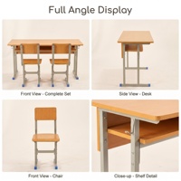 Ensemble bureau et chaise double pour étudiants avec plateau extra large et pieds en acier renforcé pour salle de classe/centre de tutorat, mobilier scolaire