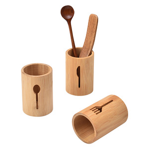 Afvoerbare eetstokjeshouder, bamboe opbergvat voor aanrechtblad, restaurant bestekorganizer voor mes, vork, lepel - Product Image 5