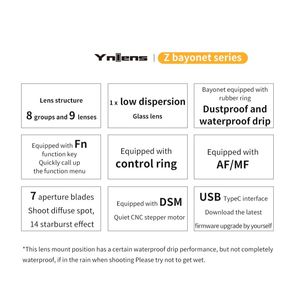 <span class=keywords><strong>YONGNUO</strong></span> เลนส์ DSM สำหรับ Nik,เลนส์ YN85mm F1.8Z DF สำหรับ Nik ** กล้องไร้กระจก AF เต็มเฟรม85มม. F1.8สำหรับ Nik ** Z6 Z7 ZFC Z50 Z5 - Product Image 6