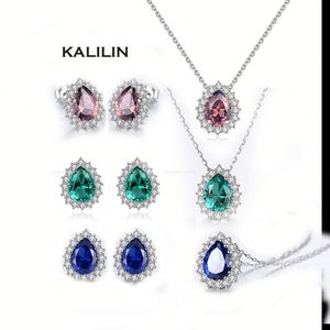 Juego de Joyería Nupcial de Plata con Circonita en Forma de Pera de 6*8mm, con Aretes y Collar, Chapado en Rodio, Regalo de Compromiso para Boda - Product Image 1