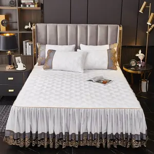 Thicken Iceland flannelette lace quilt bed skirt 220gsm whole piece of super-feathered silk cotton filling bedskirt