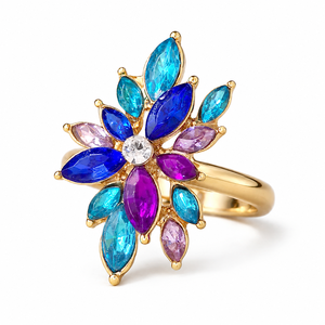 Anello Marquise con Fiori Colorati per Donne, Gioiello da Dito Creativo e alla Moda - Product Image 2