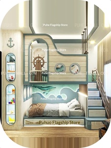 Cama litera de madera maciza de 1.2m para niños, personalizada para apartamentos pequeños, con almacenamiento de doble capa, ideal para habitaciones infantiles y espacios reducidos. - Product Image 5