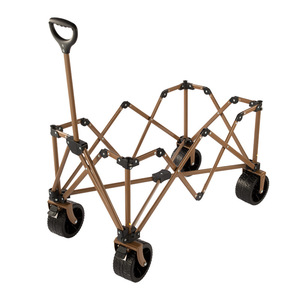 Outdoor Camping Cart Aluminum <b>Foldable</b> Four-Wheel Shopping <b>Trolley</b> Brown Khaki Color - Product Image 2