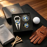 Outil de réparation de divots de golf amusant à motif moleté avec marqueur de balle intégré, en métal bleu, avec marqueur de balle vierge personnalisable