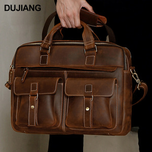 Dujiang Genuine Leather Men's Business <b>Briefcase</b> 17 Inch Multi Functional Bag For Business Travel - Product Image 1