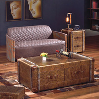 HJ HOME Tables de salon en aluminium, industriel, antique, rétro, style américain, avec une touche de café