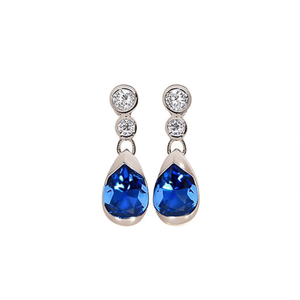 Boucles d'oreilles pendantes en cristal bleu E3215, en argent 925, forme goutte d'eau, serti clos, bijoux classiques pour femme, idéales pour les soirées - Product Image 1