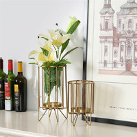 Vase en verre géométrique doré, centre de table, support de fleurs cylindrique hydroponique pour mariage, décoration de la maison, fête