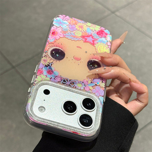 Funda para iPhone 17 16 15 14 Pro Max con diseño de flores degradadas arcoíris, lazo brillante, cara sonriente dorada IMD y cubierta trasera de la suerte - Product Image 5