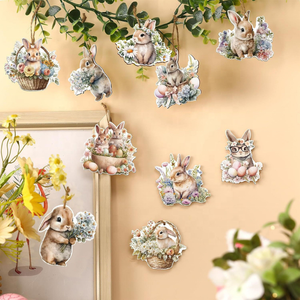30 Piezas/Bolsa, Adornos Colgantes de Madera de Conejito de Pascua para Niños, Decoración para Fiestas con Cuerdas y Etiquetas de Madera para Árboles - Product Image 2