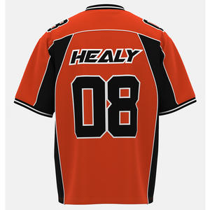 เสื้อยืดแขนสั้นผู้ชาย HEALY สีส้มดำตัดกัน ลายพิมพ์อเมริกัน ผ้าตาข่าย ระบายอากาศ แห้งเร็ว น้ำหนักเบา คอวี สไตล์สตรีทแวร์ - Product Image 3