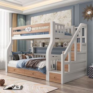 Mueble de dormitorio para niños, cama de madera maciza con dibujos animados, <span class=keywords><strong>litera</strong></span> para almacenamiento de escaleras, mesa de estudio con tobogán, barato - Product Image 5