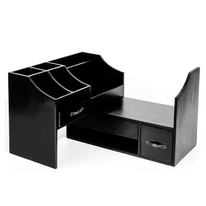 Multi-Functional Desktop <b>Storage</b> Rack Black Wooden Organizer With <b>Drawers</b> And Compartments For Office Stationery - Product Image 1