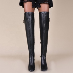 Botas Altas Hasta la Rodilla para Mujer, Otoño 2021, Nuevas, Elásticas, Largas, Sexys, con Tacón Grueso, Color Negro, Talla Grande 43 - Product Image 2