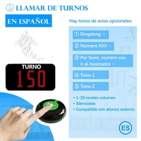 Système de gestion de files d'attente sans fil TURNO – Distributeur de numéros (version espagnole) pour Restaurants, Cafés, Hôpitaux, Cliniques, Banques, Bars