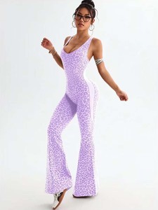 Combinaison de yoga léopard à taille élastique <span class=keywords><strong>pour</strong></span> femme, body de sport <span class=keywords><strong>pour</strong></span> fitness et <span class=keywords><strong>gym</strong></span>, effet push-up fessier, dos croisé, ensemble de yoga - Product Image 2