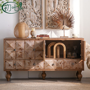 Buffet en bois massif de style américain, armoire de rangement artisanale pour salon, entrée, chambre - Product Image 2