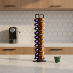 Suporte Expositor de Cápsulas de Café para Uso Diário, Preto, em Metal Aramado, Tipo Torre de Dois Níveis - Product Image 3