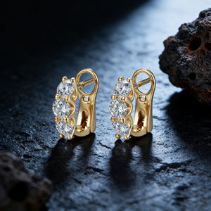 Pendientes de Aro con Diamantes Cultivados en Laboratorio, Chapados en Oro de 14K, Certificación IGI, Corte Brillante, de Lujo, para Hombres y Mujeres, Regalo para Bodas y Fiestas, Calidad VS - Product Image 2