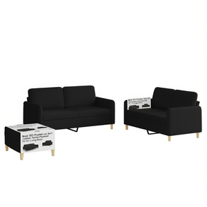 Black 100% Polyester <b>Sofa</b> <b>Set</b> With Metal Textilene Plywood For Living Room Modern Design - Product Image 1