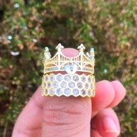Bague plaquée or 18 carats bijoux abeille avec bague nid d'abeille bague coeur couronne zircon cubique bling pour couple