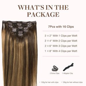 Ekstensi Rambut Top <span class=keywords><strong>Clip</strong></span> dari Rambut Manusia Asli, 100% Rambut Manusia Virgin, 20 inci 120g 7Pcs, 4-27 Cokelat Ke Cokelat Pirang - Product Image 3