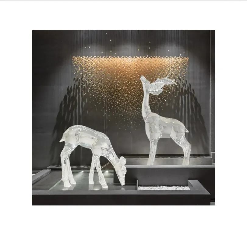 Modern ışık lüks yüksek dereceli şeffaf reçine büyük hayvan heykel elk ev dekorasyon heykeli