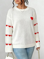 Pullover grande taille pour femmes en vrac couleur bloc coeur motif patchwork brodé coupe ample style européen américain