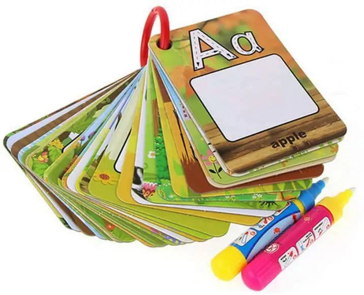 A-Z 26 알파벳 인지 시력 단어 플래시 물 그리기 카드 아이 조기 교육 매직 장난감 여행