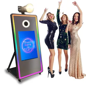 Cabina de fotos con espejo mágico inteligente con anillo de luz, fotomatón de 65 pulgadas para máquina de fiesta, impresora de cámara de boda