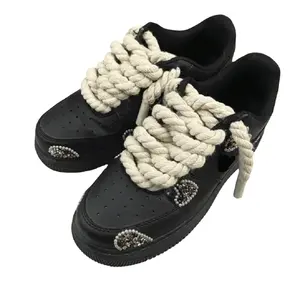 扭鞋带绳鞋带定制100% 自然色棉棉面料鞋带