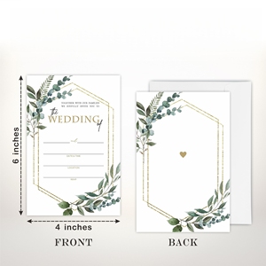 Invitaciones de Boda Qiaohan Greenery, Tarjetas Geométricas Doradas con Eucalipto, Sobres, Impresión Digital a Doble Cara, Invitaciones con Relieve - Product Image 2