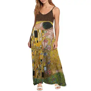 Gustav Klimt The Kiss Prints Women's Summer Long Dress Adults Stylish Sexy Loose Dresses for Streetwear Sling Dres Drop Shipping