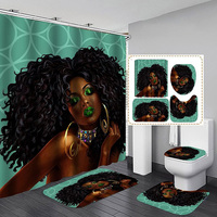 Rideau de Douche Carré Imprimé Personnalisé Premium Imperméable 4 Pièces Femme Afro-Américaine