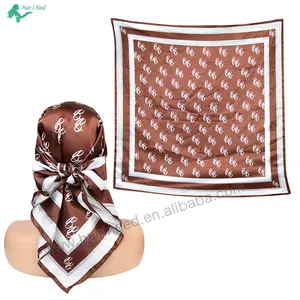 customized logo silk satin head scarves hair bandana edge wraps designer silk satin hijab scarf for women stylish luxury