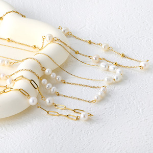 สร้อยคอไข่มุกน้ำจืดธรรมชาติสแตนเลสเกรด AA ดีไซน์เรขาคณิต สำหรับใส่ทุกวัน เครื่องประดับโซ่คล้องคอ - Product Image 1