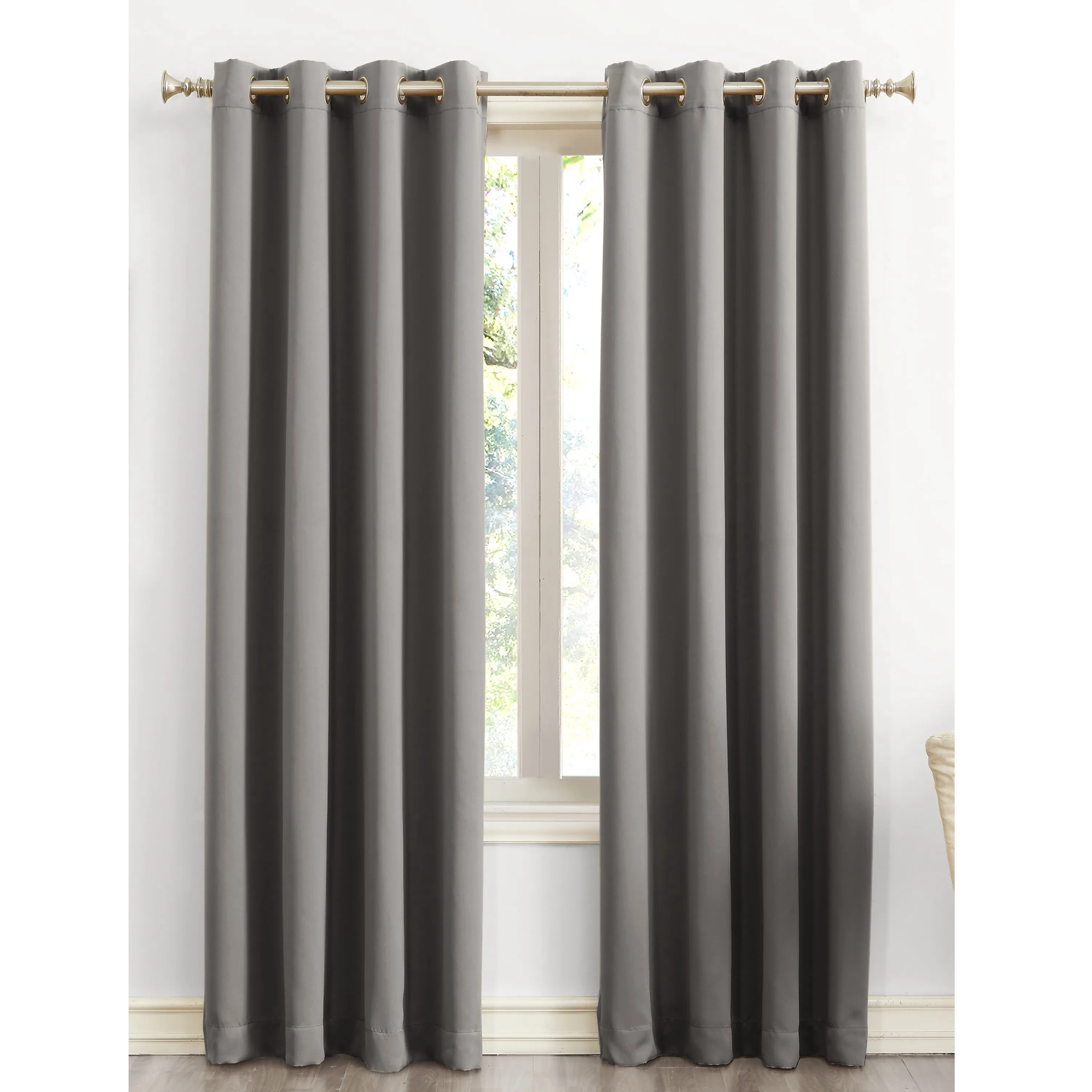 OWENIE Hot Sale Grey Polyester Thermal Insulated Ready Made Grommet Blackout Curtains for Home Bedroom