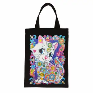 2023 nuevo bolso de compras de lona de gato blanco con diamantes de imitación para mujer, artículo de moda diario, bolso de mano, Kit de pintura de diamantes Diy para adultos